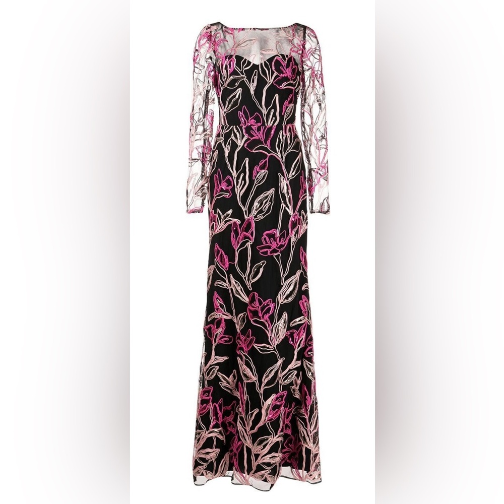 MARCHESA NOTTE***Elegant Floral Long Sleeve Maxi Dress Gown***US 6 $1295 - Picture 3 of 14